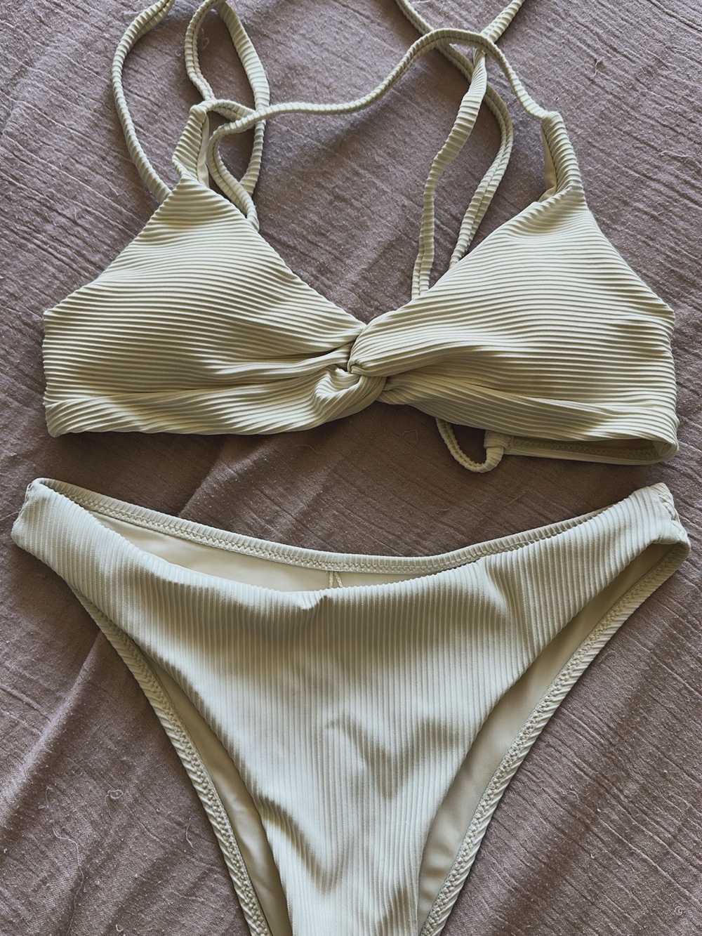 Berlook Ribbed Twist Front Bikini Set in Cream